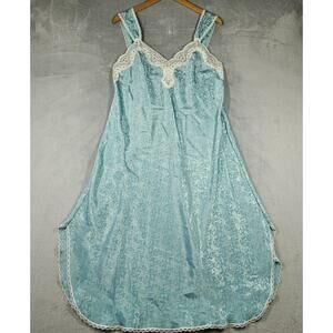 Vintage Lucie Ann II Nightgown Womens M Blue Floral Satin Lace Bridal Lingerie